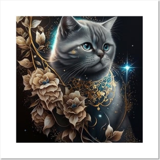 Gold Luminous British Shorthair Kitten Posters and Art